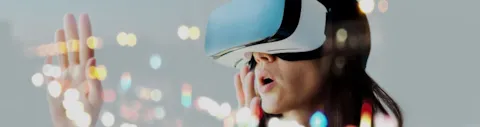 Woman with glasses of virtual reality generated by Artificial Intelligence